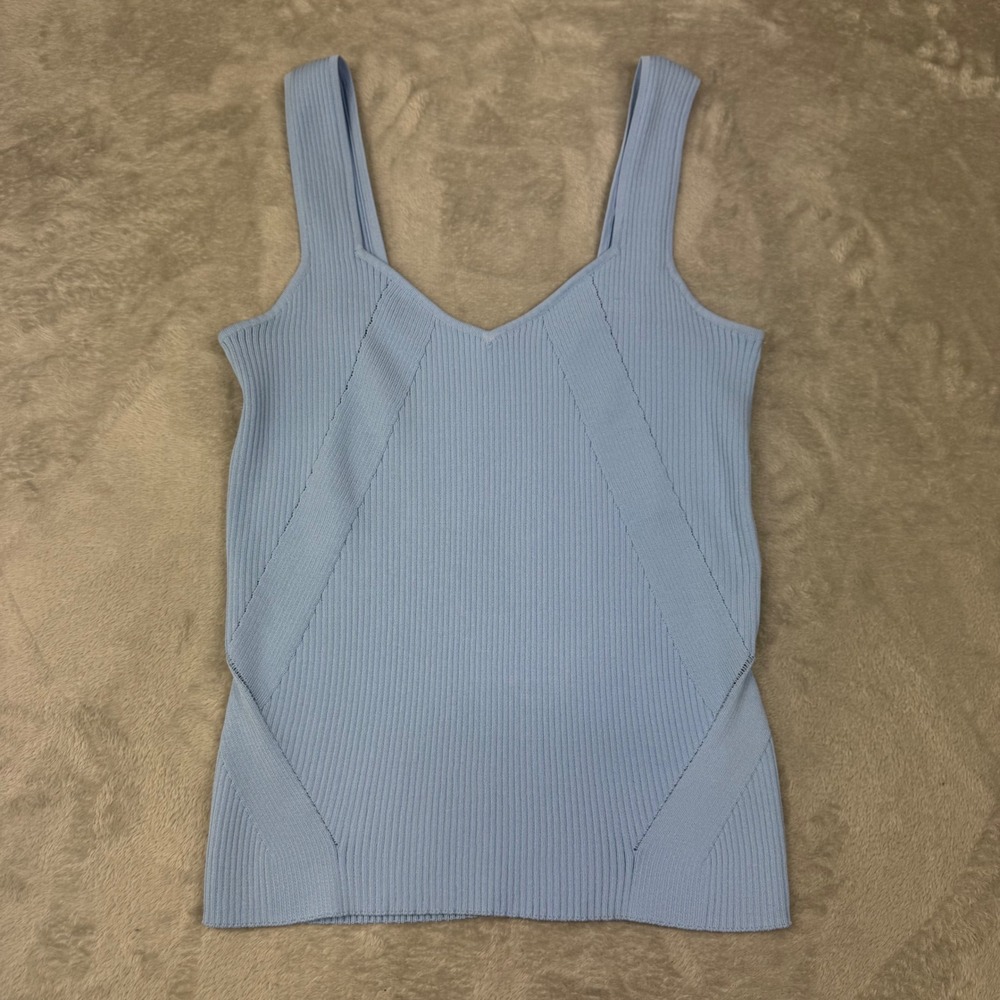 Halogen Women's Size 1 Blue Ribbed Knit Tank Top V Neck Sleeveless Stretch